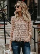Oasap Round Neck Star Lace See-through Blouse
