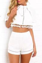 Oasap Cape Crop Top Lace Trim Shorts Matching Sets