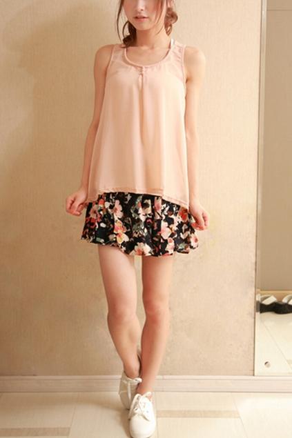 Oasap Floral Printing Elastic Waist Pleated Mini Skirt