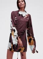 Oasap Fashion Floral Printed Long Sleeve Backless Dress
