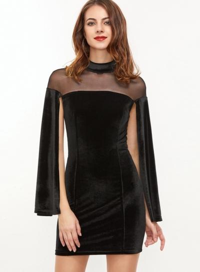 Oasap Black Velvet Sexy Slim Dress