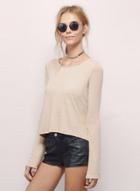 Oasap Lace-up Backless Hollow Out Solid Color Tee Shirt