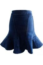 Oasap Blue Flounce Zippered Denim Skirt