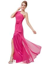Oasap Hot Pink One Shoulder Ruched Bust Slit Long Party Dress