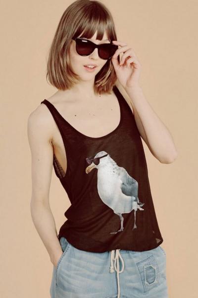 Oasap Bird Print Scoop Neck Sleeveless Knit Tank
