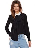 Oasap Color Block Turn-down Collar Long Sleeve Lace Up Button Down Shirt