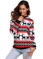 Oasap Long Sleeve Christmas Animal Printed Pullover Hoodie