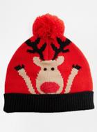 Oasap Women's Christmas Red Reindeer Roll Edge Knitted Patch Beanie