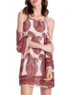 Oasap Women's Casual Cut Out Shoulder Long Sleeve Print Mini Dress