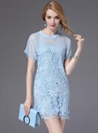 Oasap Short Sleeve Lace Mini Dress With Lining