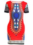 Oasap Short Sleeve Tibal Print Bodycon Mini Dress