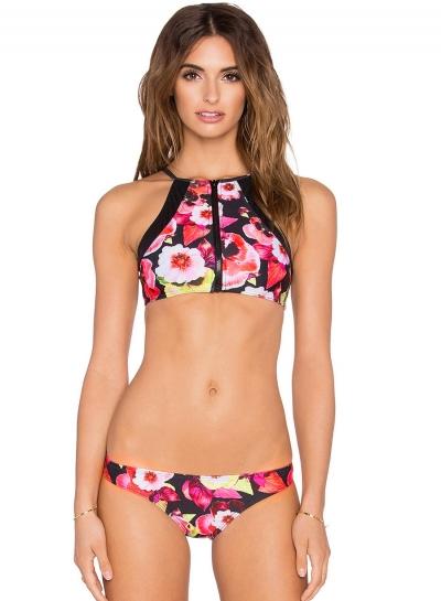 Oasap Floral Printed Bandeau Bikini Set