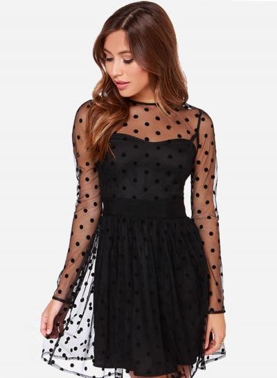 Oasap Women's Lace Contrast Cut Out Elastic Waist Mini Dress