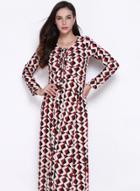 Oasap Women's Geometry Print Long Sleeve Maxi Dress