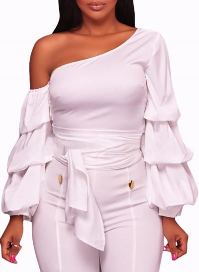 Oasap Fashion Asymmetrical Shoulder Ruffle Sleeve Top