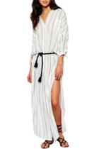 Oasap Women's Fashion Long Sleeve Vertical Stripe Slit Maxi Dress