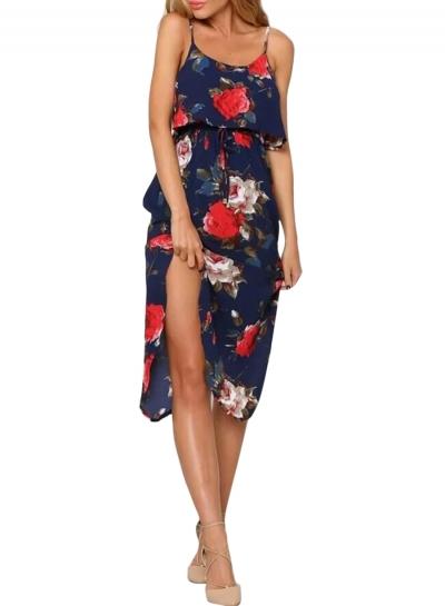 Oasap Women's Spaghetti Strap Floral Print Irregular Hem Dress