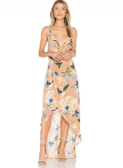 Oasap V Neck Off Shoulder Floral Print Slip Dress