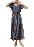 Oasap Women's Vintage Floral Print Round Neck Short Sleeve Empire Maxi Dress
