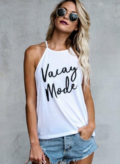 Oasap Sleeveless Letter Printed Pullover Tank Top