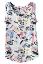 Oasap Sweet Cartoon Print Chiffon Tank Top