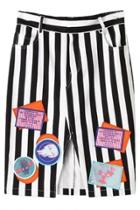 Oasap Classic Black White Pinstripes Front Slit Bodycon Skirt