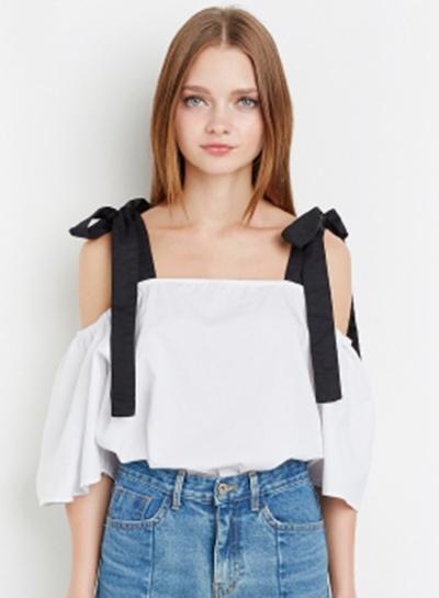 Oasap Bow Strap Off Shoulder Short Sleeve Blouse