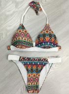 Oasap Halter Neck Ethnic Two Pieces Printed Bikini Swimwear