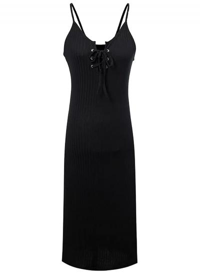 Oasap Women's Casual Spaghetti Strap Lace-up Front Bodycon Midi Dress