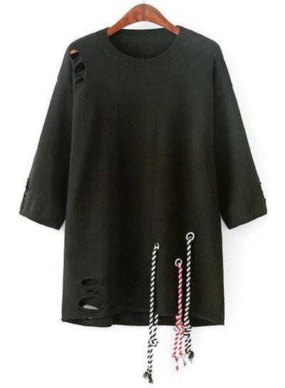 Oasap Fashion Long Sleeve Ripped Loose Sweater