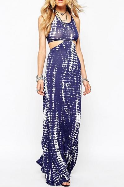Oasap Charming Printed Cutout Maxi Dress