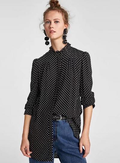 Oasap Fashion Long Sleeve Polka Dots Button Down Loose Shirt