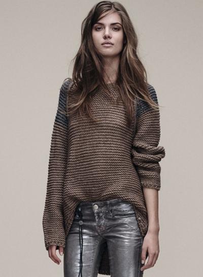 Oasap Raglon Color Block Loose Round Neck Sweater