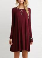 Oasap Fashion Long Sleeve Loose Fit Solid Dress