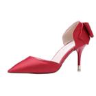Oasap Solid Color Back Bow Stiletto Heels Pointed Toe Pumps