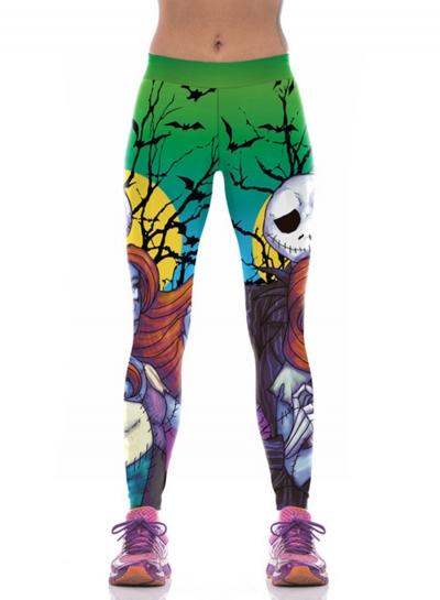 Oasap Elastic Waist Halloween Skull Printed Leggings