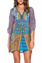 Oasap Vintage Geo-print Lace-up Front Side Slit Chiffon Dress