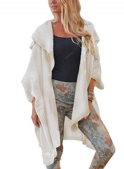 Oasap Solid Color Open Front Irregular Knit Cardigan