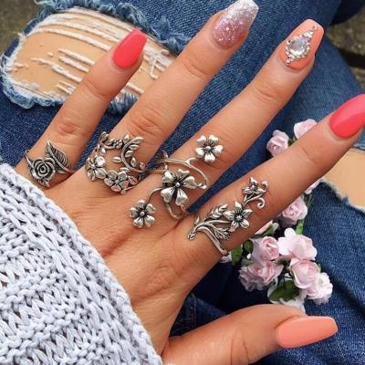 Oasap Leaf Floral 4 Pieces Finger Rings Multiple Sets Of Rings