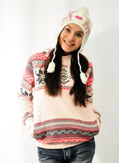 Oasap Christmas Snowflake Printed Fleece Hoodie