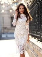 Oasap Long Sleeve Floral Lace Bodycon Dress