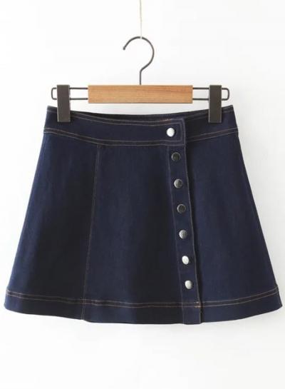 Oasap Simple A Line Mini Length Solid Denim Skirts