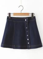 Oasap Simple A Line Mini Length Solid Denim Skirts