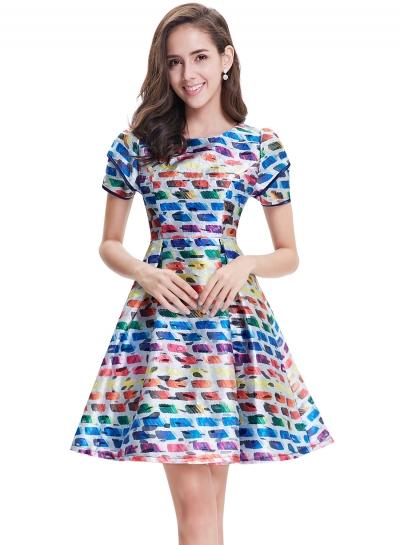 Oasap Women's Short Sleeve High Waist Printed Party Cocktail Dress