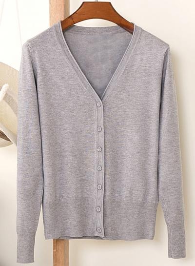 Oasap V Neck Long Sleeve Single Breasted Solid Cardigan