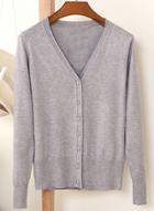 Oasap V Neck Long Sleeve Single Breasted Solid Cardigan
