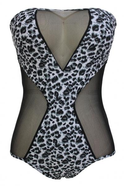 Oasap Sexy Bandeau Mesh Leopard One-piece Swimwear