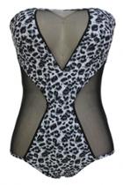 Oasap Sexy Bandeau Mesh Leopard One-piece Swimwear