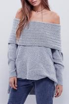 Oasap Stylish Solid Knit Off-the-shoulder High Low Pullover Sweater