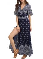 Oasap Women's National Wind Print Side Slit Maxi Dress